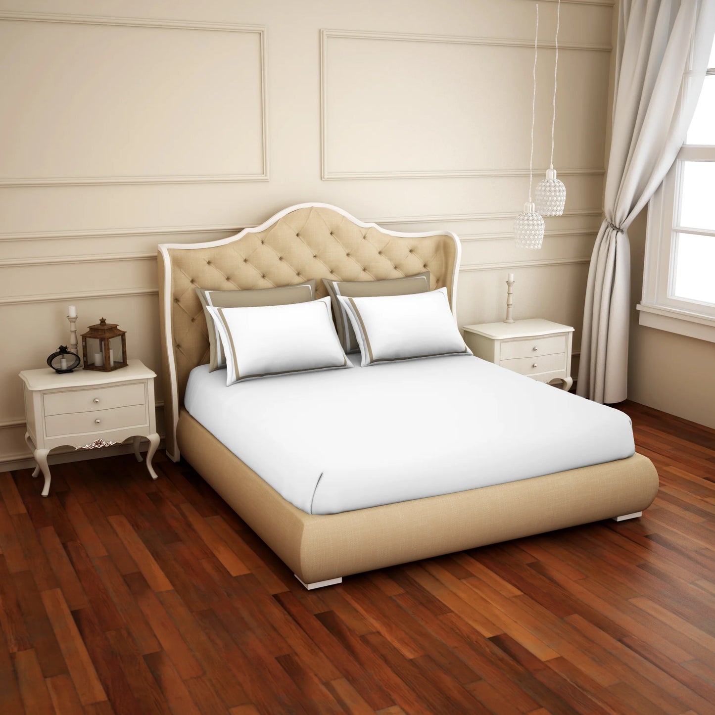 Spaces Hygro Cotton King Size Bedsheet Dark White with 4PCs Pillow Cover - grahsajja
