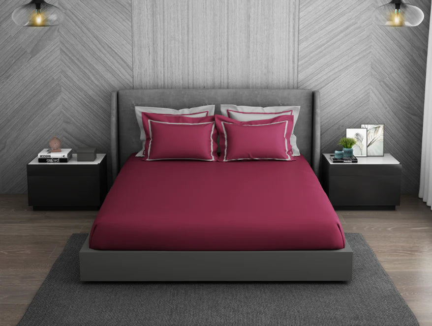 Spaces Hygro Cotton King Size Bedsheet Dark Violet with 4PCs Pillow Cover - grahsajja
