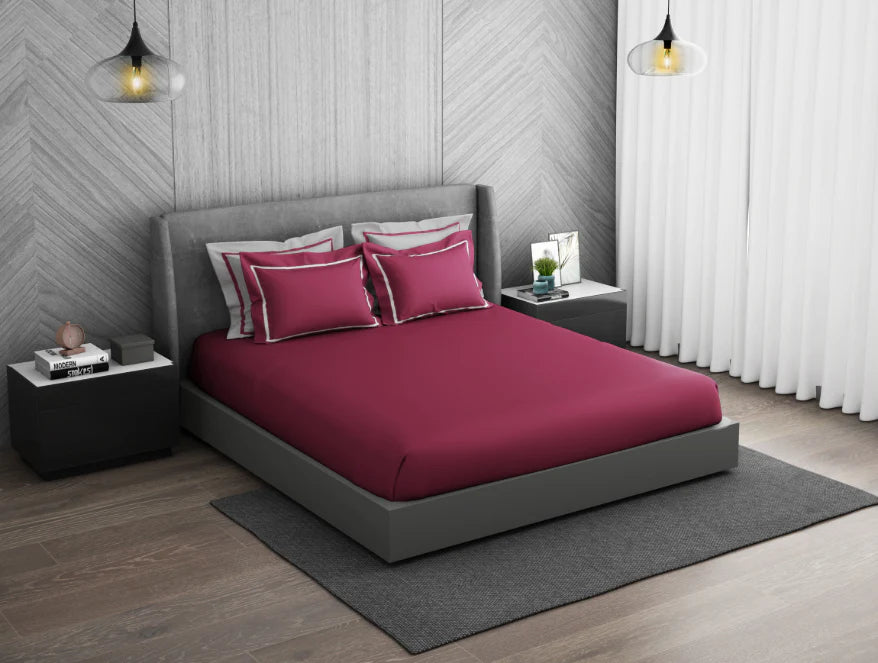 Spaces Hygro Cotton King Size Bedsheet Dark Violet with 4PCs Pillow Cover - grahsajja