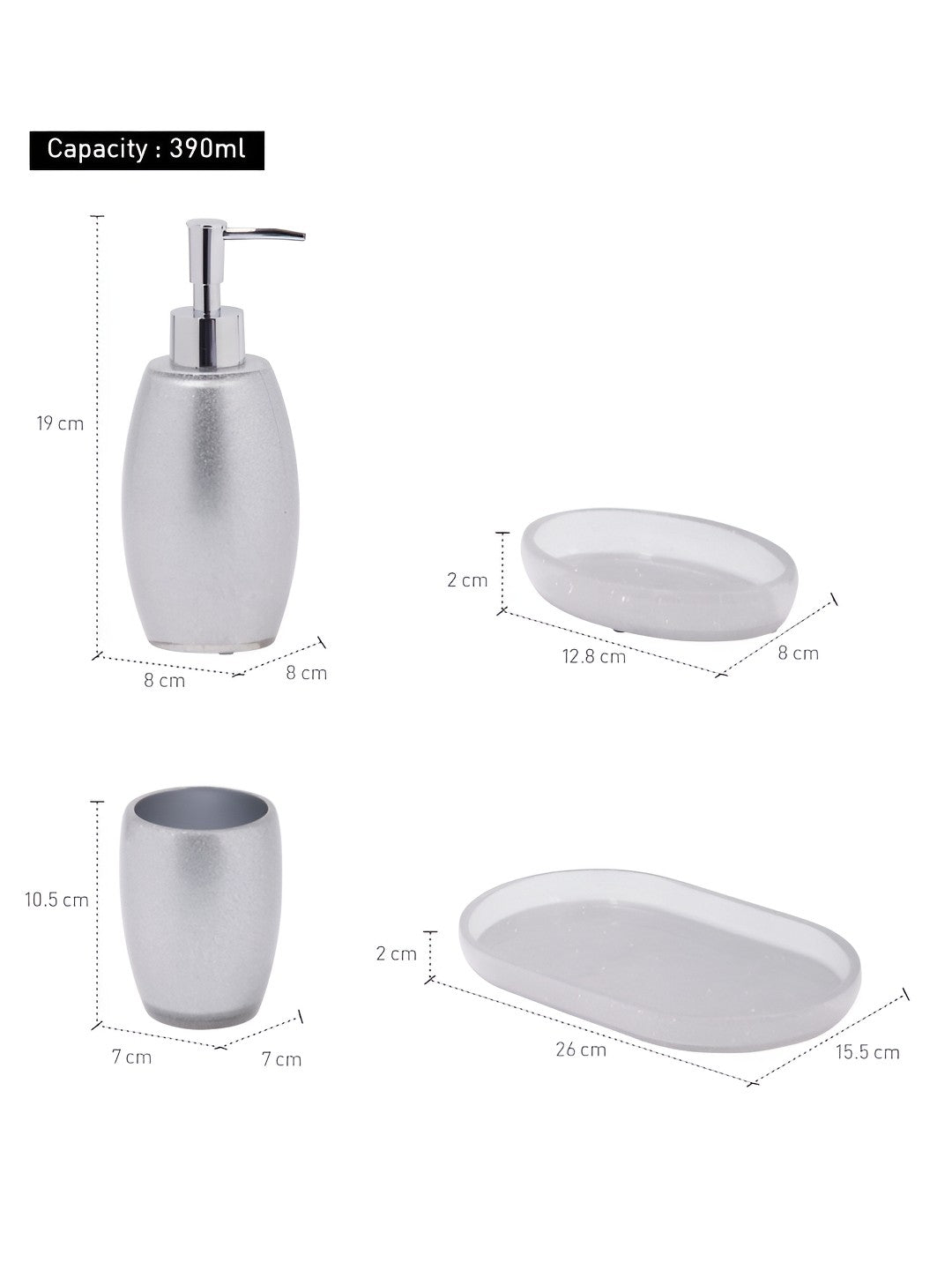 Silver-Toned 4 pieces Solid Polyresin Bath Accessories Set - grahsajja