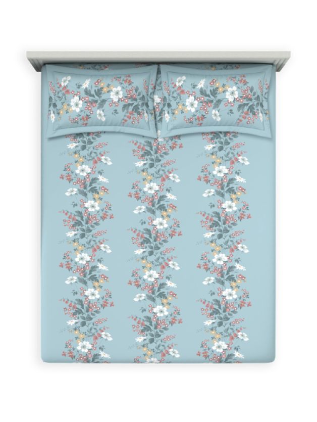 Ddecor Live Beautiful Vega Collection Bedsheet with 2 Pc pillow Covers| Florix blue Glow