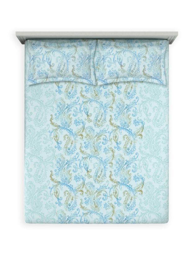 Ddecor Live Beautiful Vega Collection Bedsheet with 2 Pc pillow Covers| Paisley Park Blue Glass