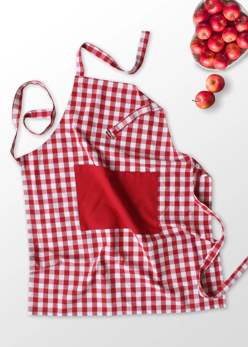 Linen bib apron in Red gingham - grahsajja