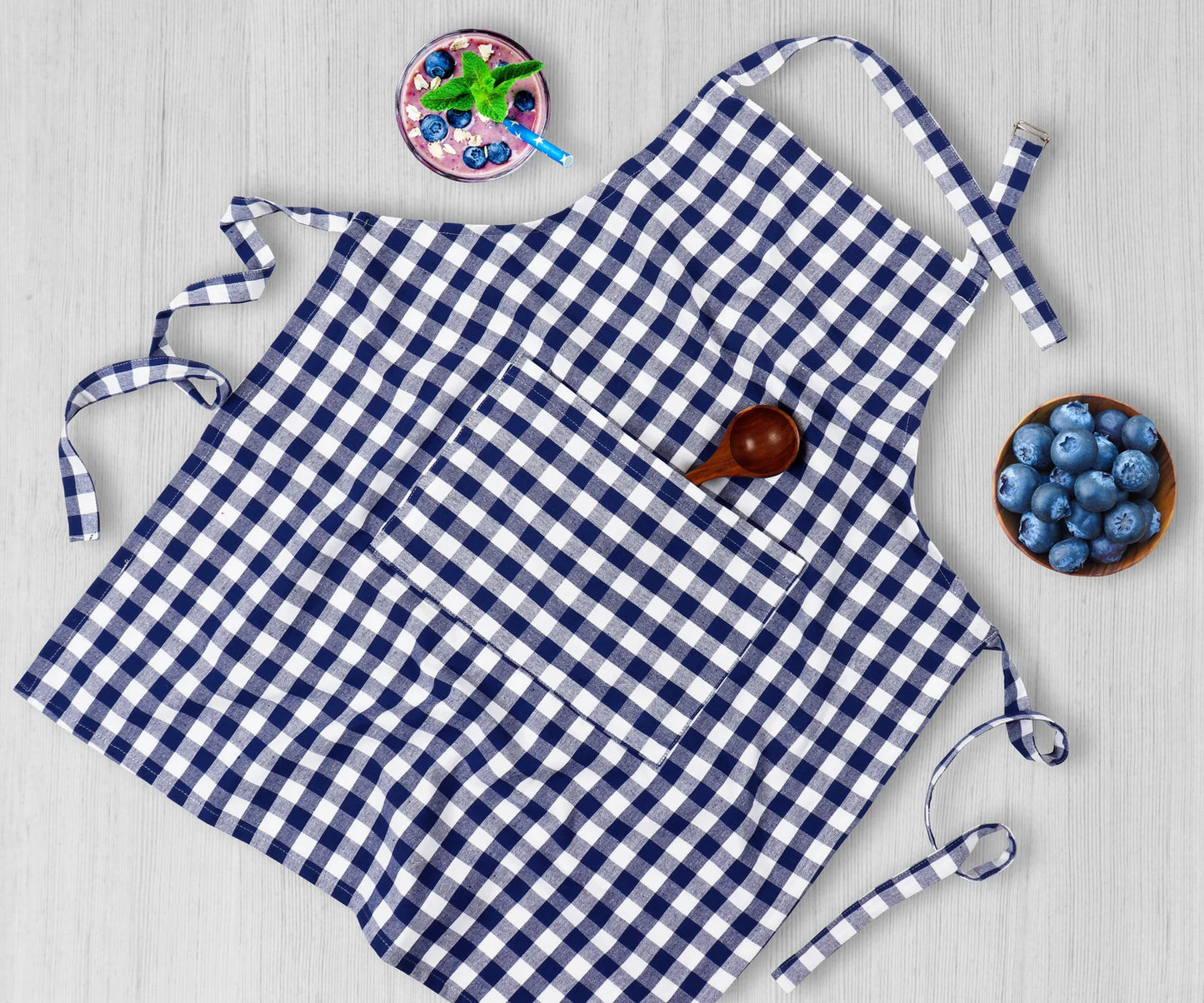 Linen bib apron in Blue gingham - grahsajja