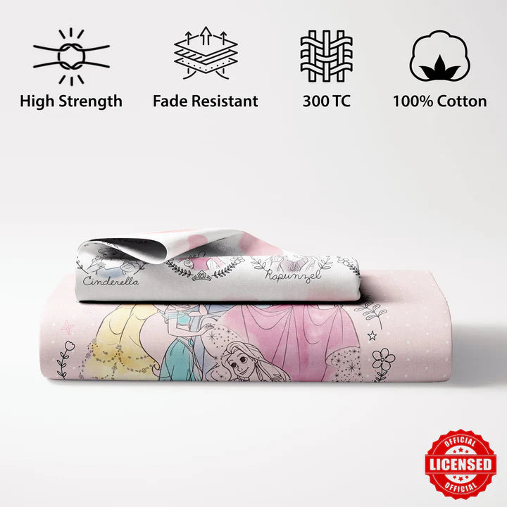Disney Princess Digital Printed 300TC Cotton Bedsheet (Pink)