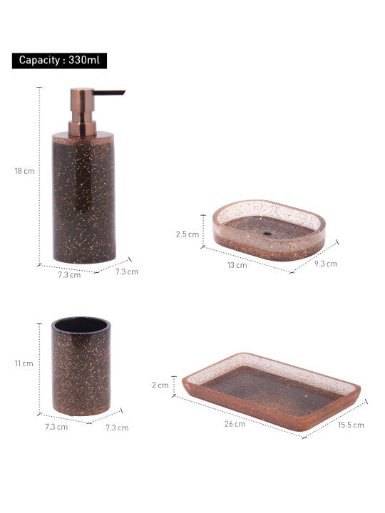 Copper-Toned & Black 4 pieces Textured Polyresin Bath Accessories Set - grahsajja