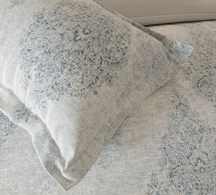 D'decor Bedsheet Super King Size NOBLE DAMASK DUSTY BLUE Platinum Collection - grahsajja