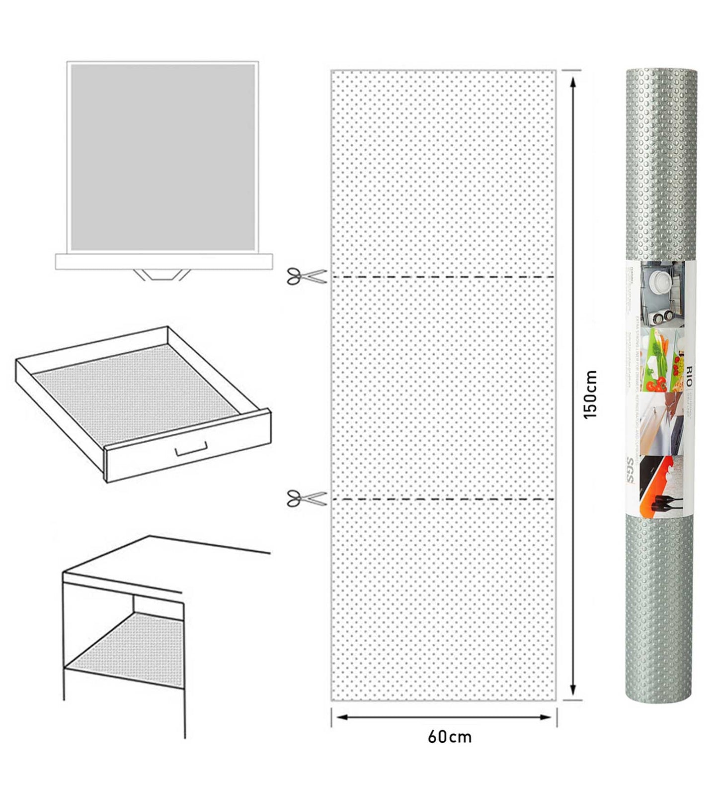 Rio PVC Shelf Liner Grey