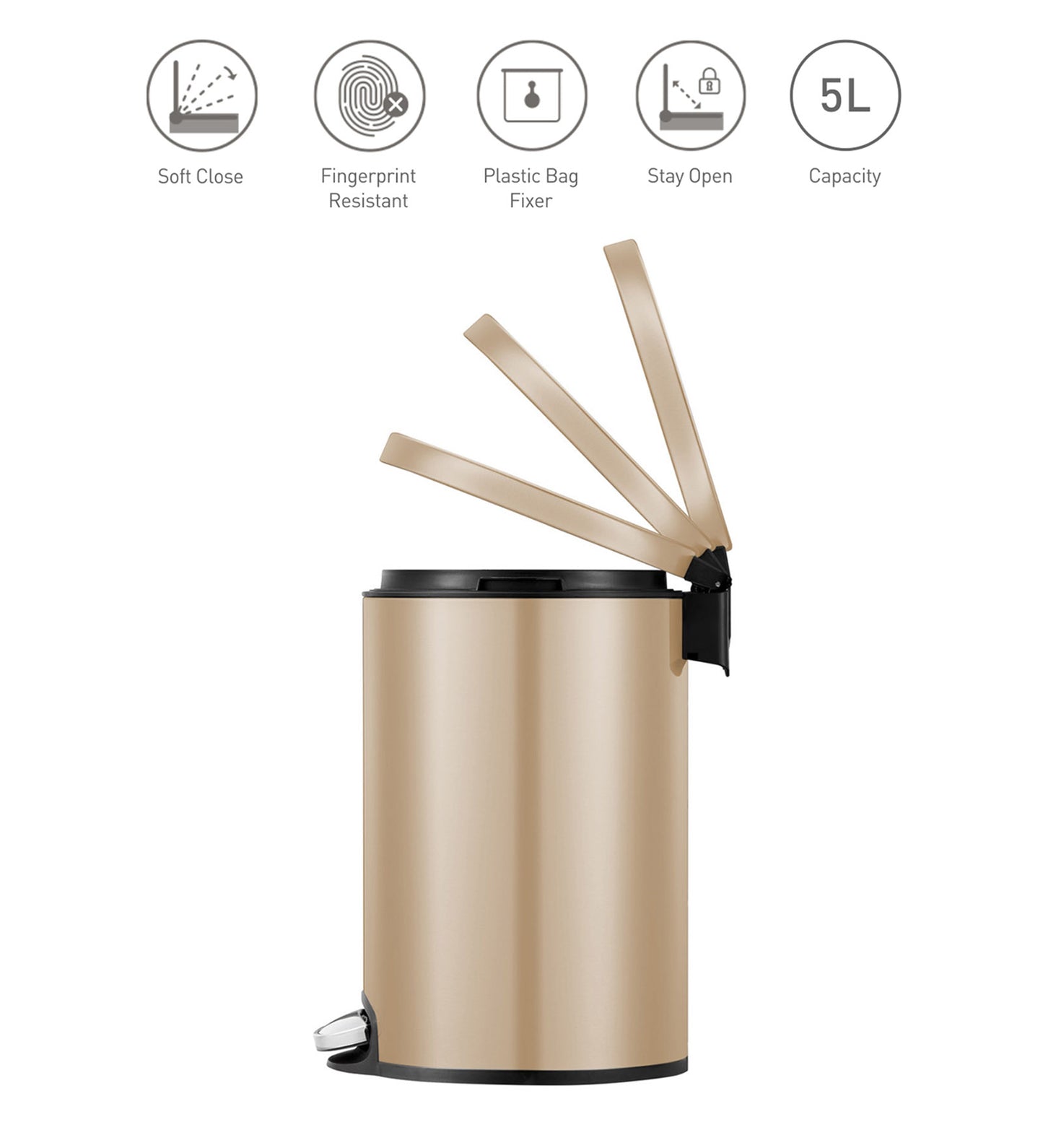 EKO 9115 Artistic Soft Close Fingerprint Resistant Step Bin Champagne Gold