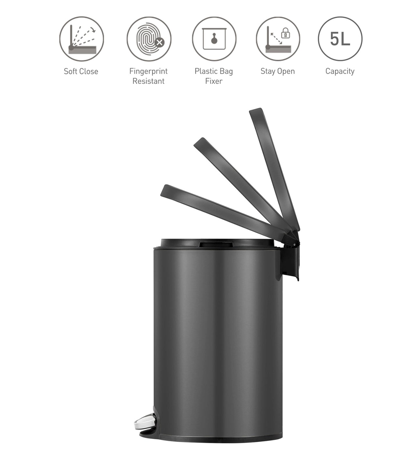 EKO 9115 Artistic Soft Close Fingerprint Resistant Step Bin Black Steel