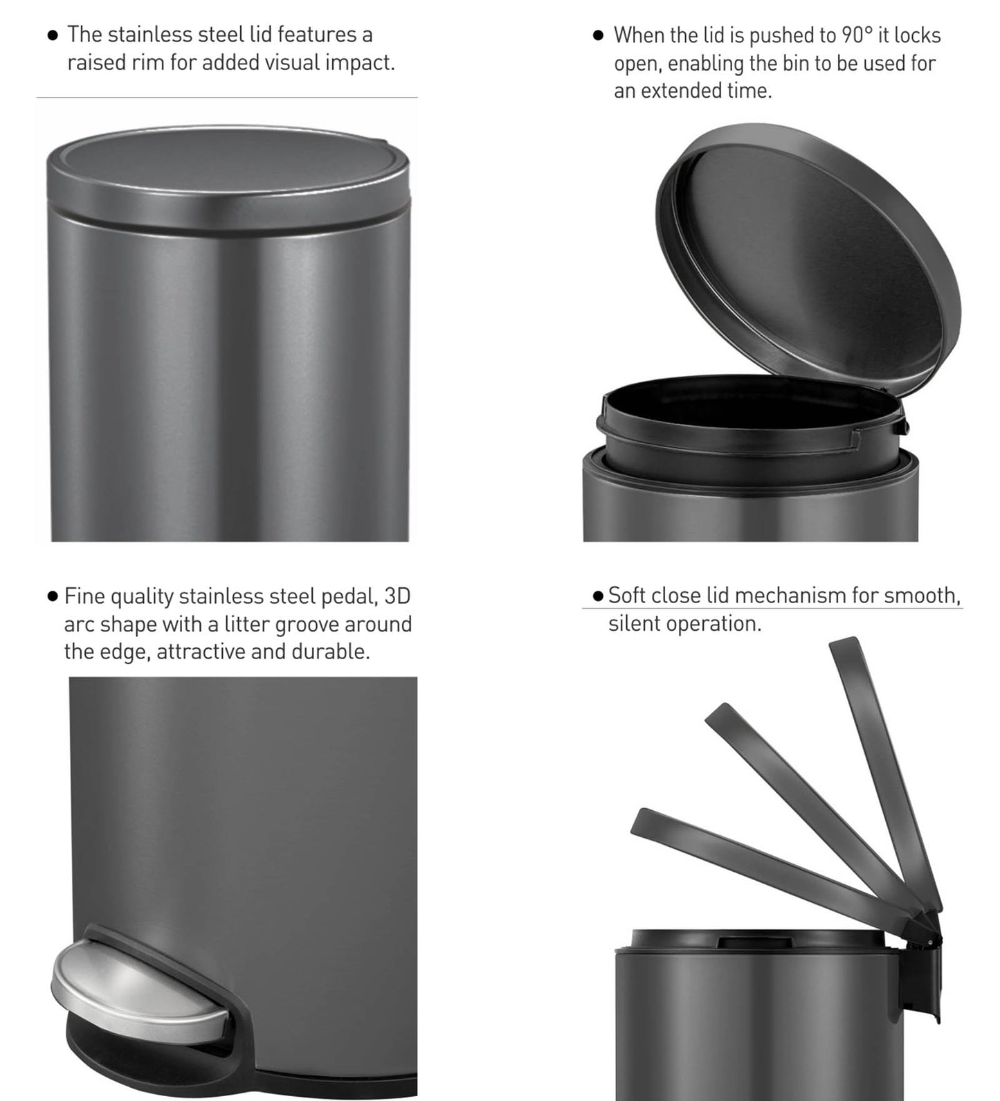 EKO 9115 Artistic Soft Close Fingerprint Resistant Step Bin Black Steel