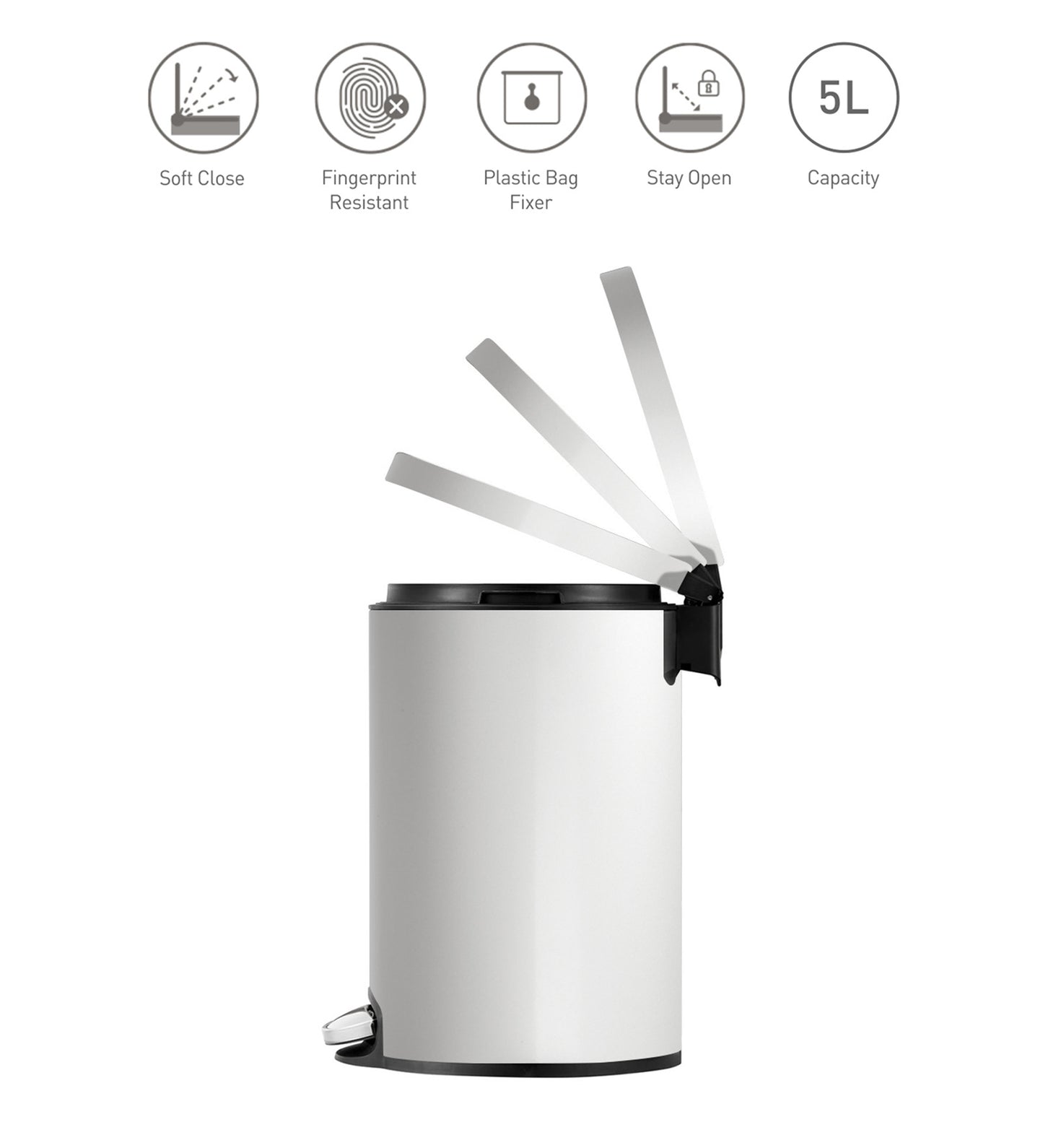EKO 9115 Artistic Soft Close Fingerprint Resistant Step Bin White