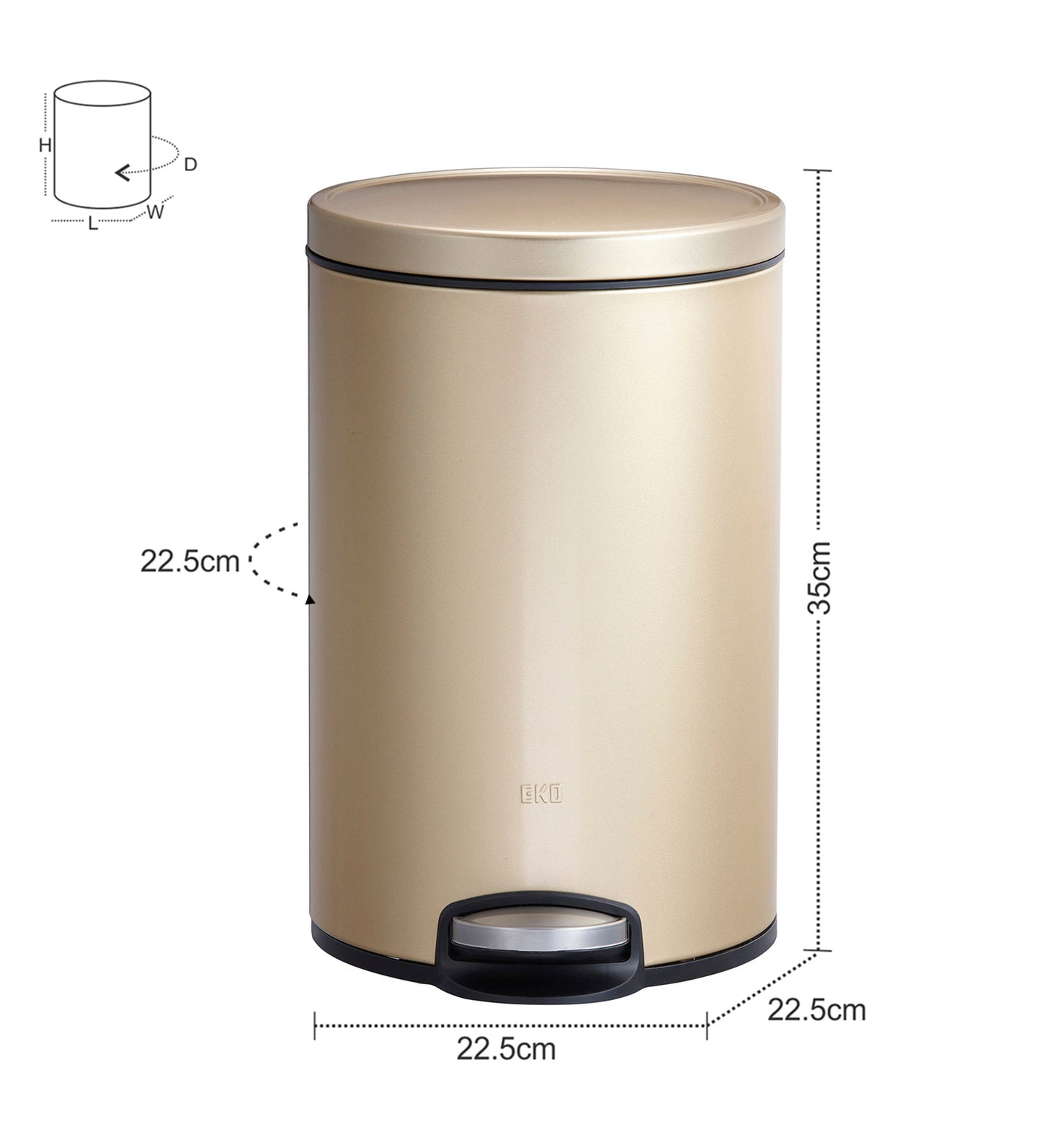 EKO 9115 Artistic Soft Close Fingerprint Resistant Step Bin Champagne Gold