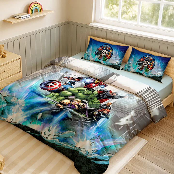 Marvel Avengers Digital Printed 300TC Cotton Bedsheet (Blue)