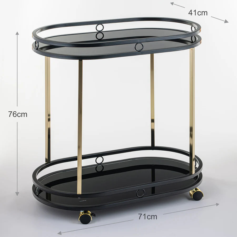 Sleek Black Serving Cart with Gold Trim - grahsajja