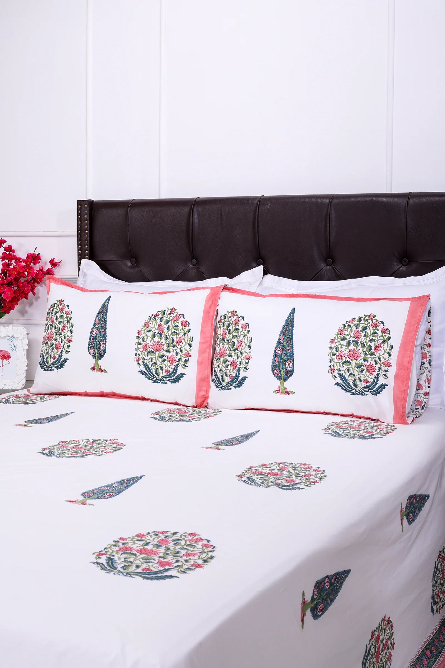 Cypress Fusion block Pink Cotton Percale Bedsheet -108 x 108inch - grahsajja