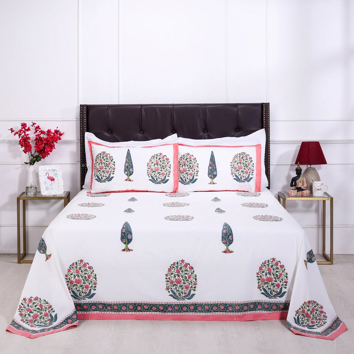 Cypress Fusion block Pink Cotton Percale Bedsheet -108 x 108inch - grahsajja
