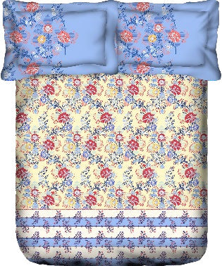 PORTICO Lavender Floral Printed Cotton Super King Bedsheet Set - 274x274cm - 3Pcs - grahsajja