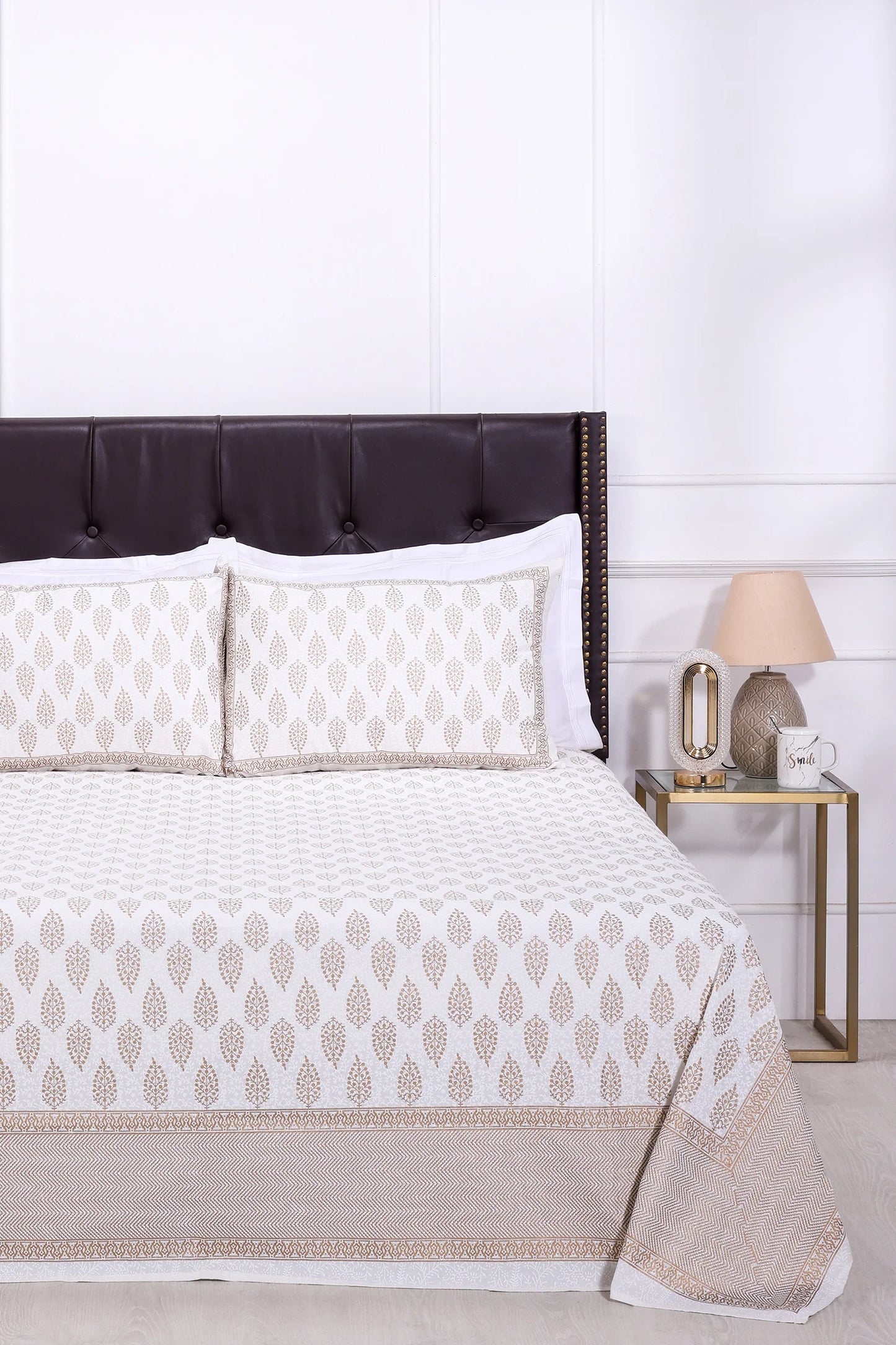 Pastel New Booti White Cotton Bedsheet 90 x 108 - grahsajja