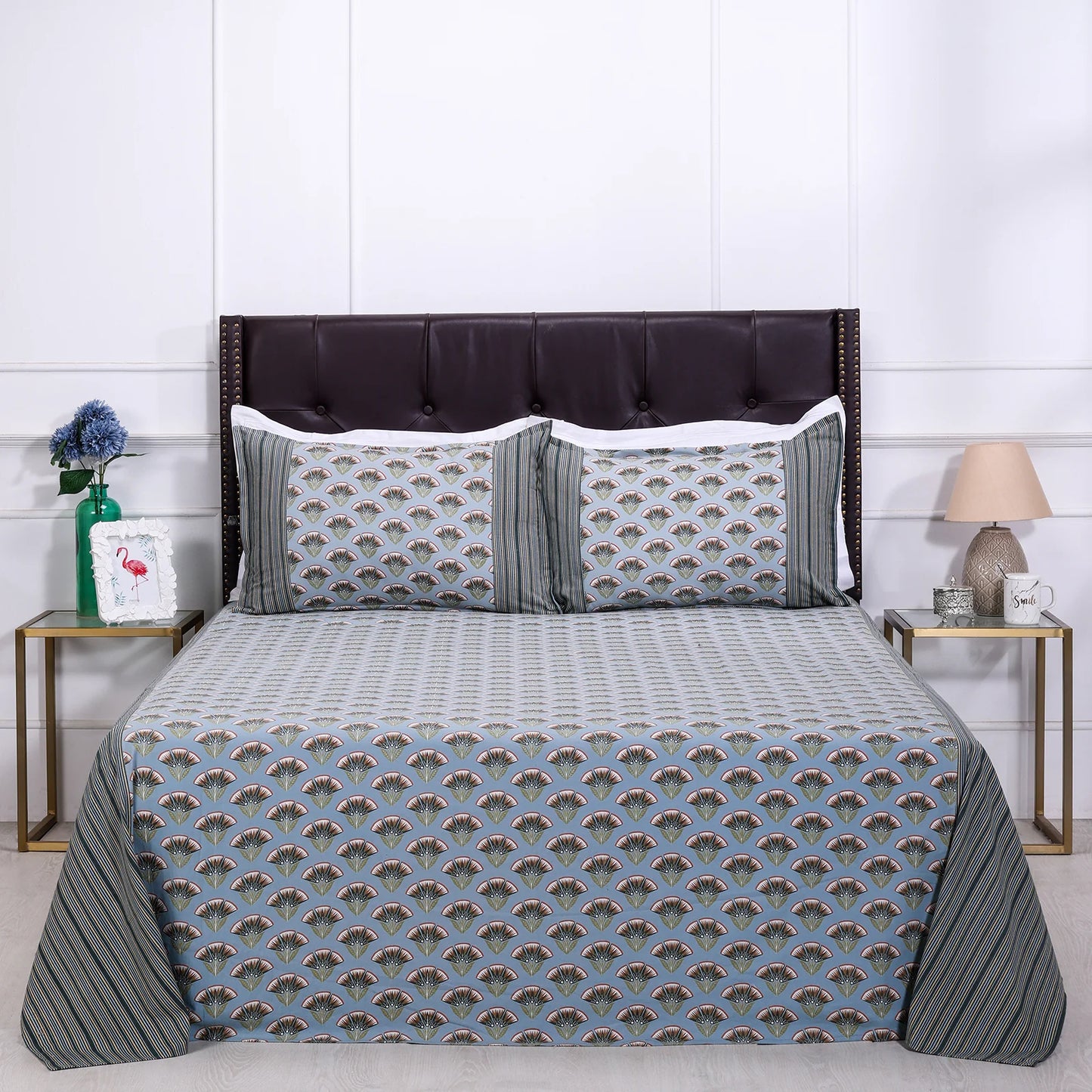 Block Printed Bedsheet Flora0102 90 x 108inch - grahsajja