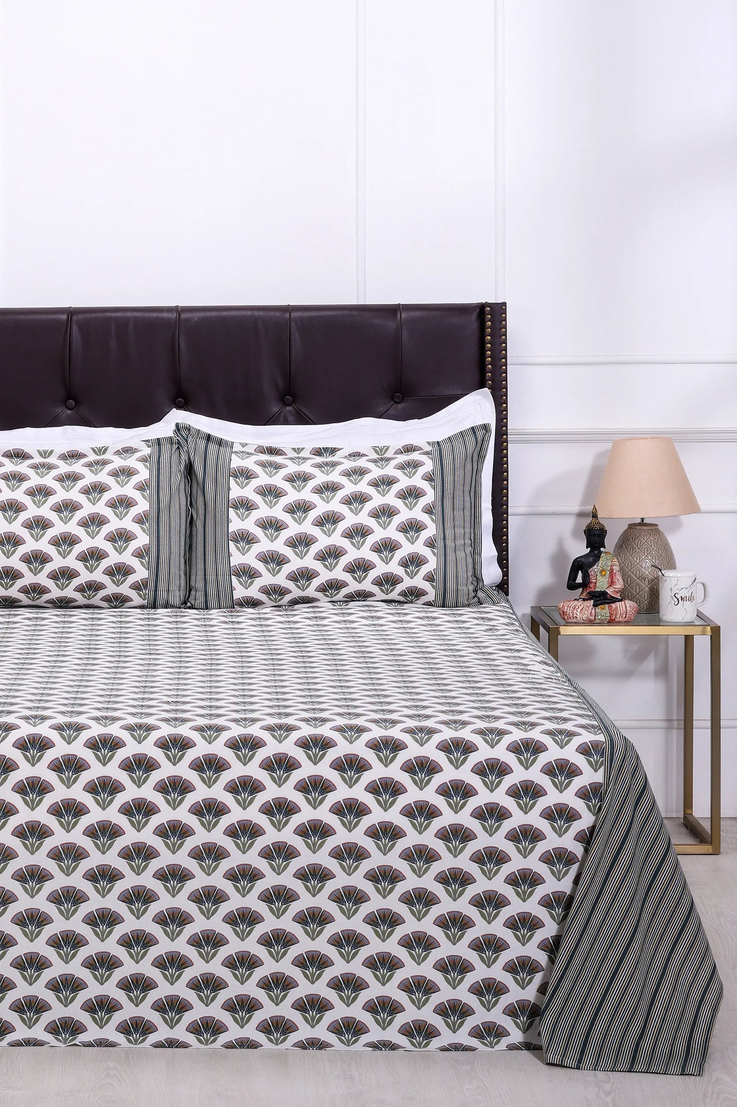Block Printed Bedsheet Flora0102- 90 x 108inch - grahsajja