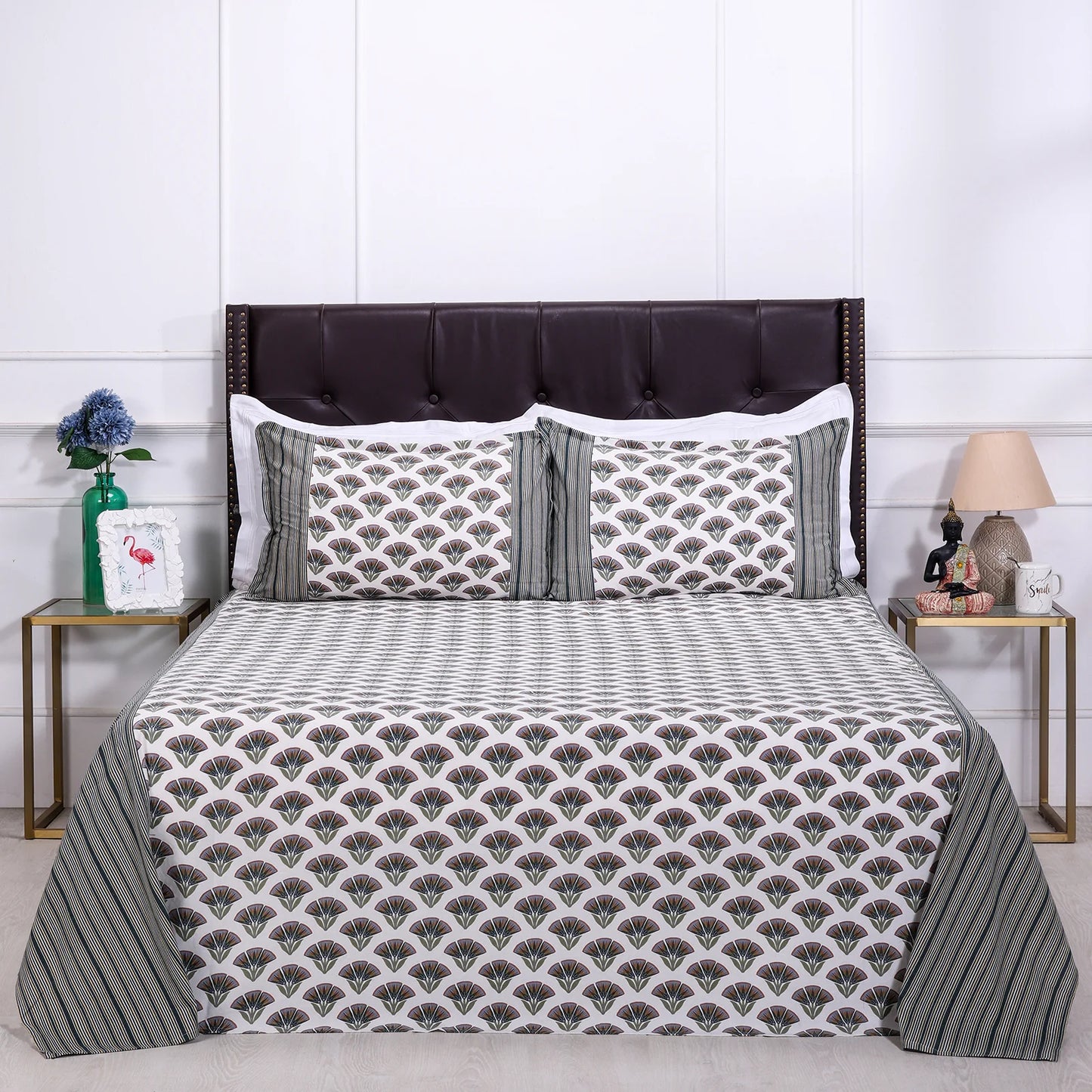 Block Printed Bedsheet Flora0102- 90 x 108inch - grahsajja