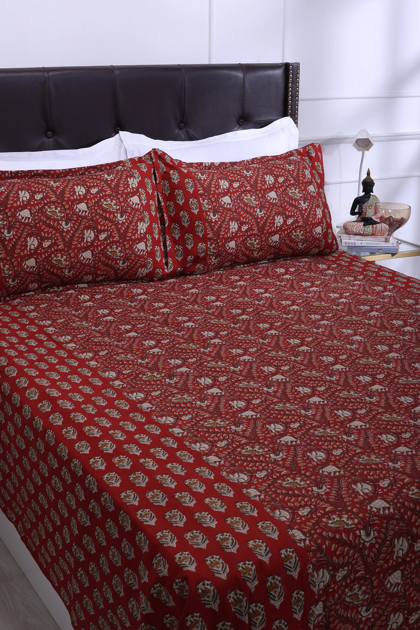 Azmina Jaal Red Cotton Bedsheet 90 x 108 in - grahsajja