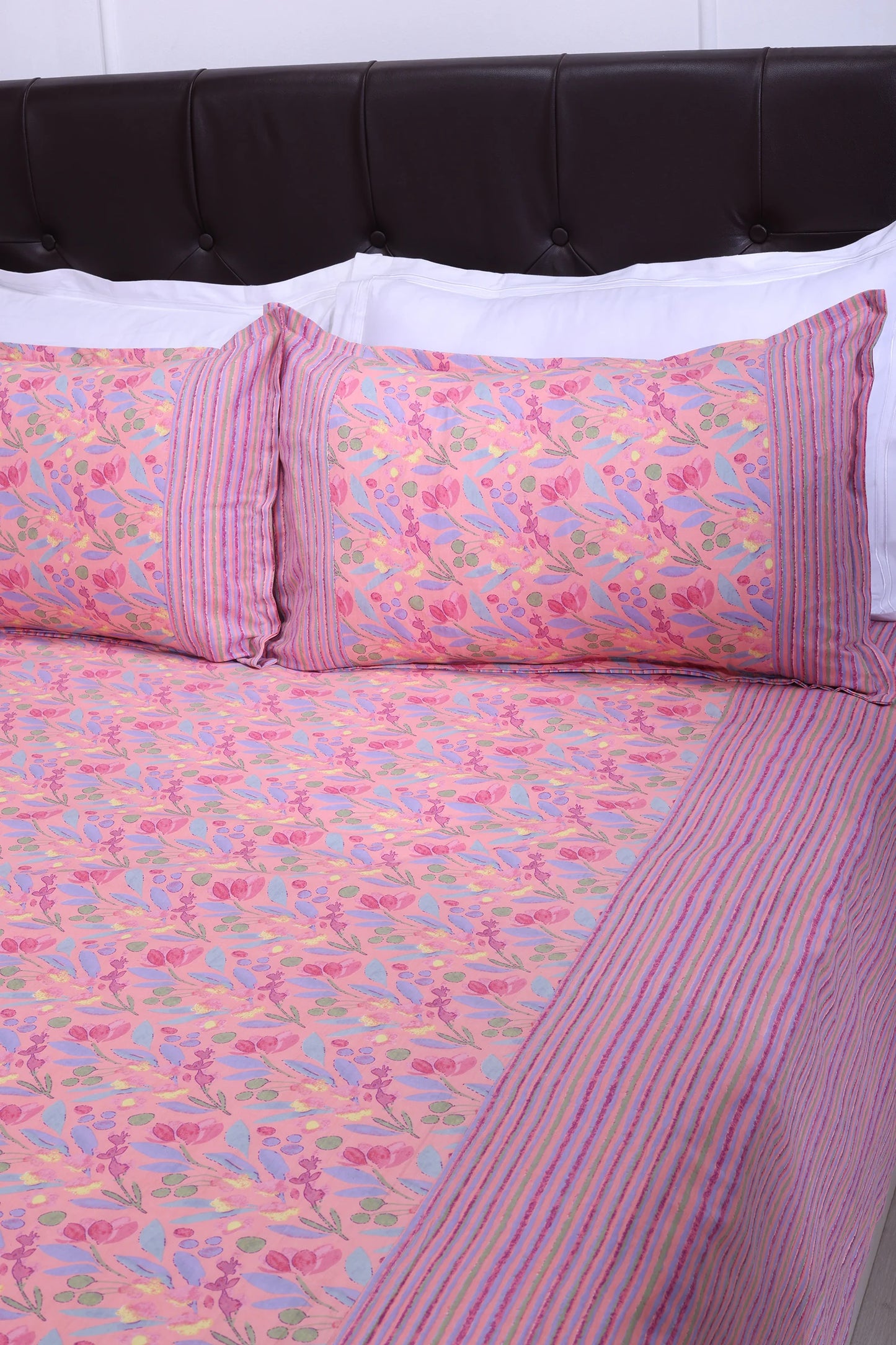 Floral Block Printed Bedsheet 0201 90 x 108inch - grahsajja