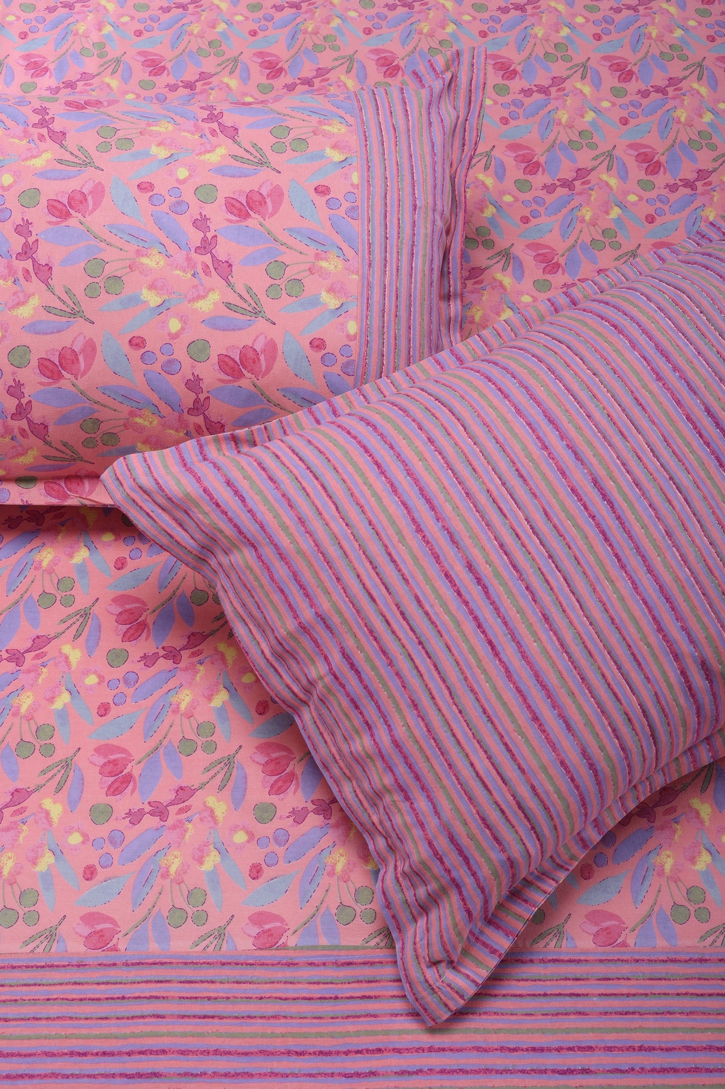 Floral Block Printed Bedsheet 0201 90 x 108inch - grahsajja