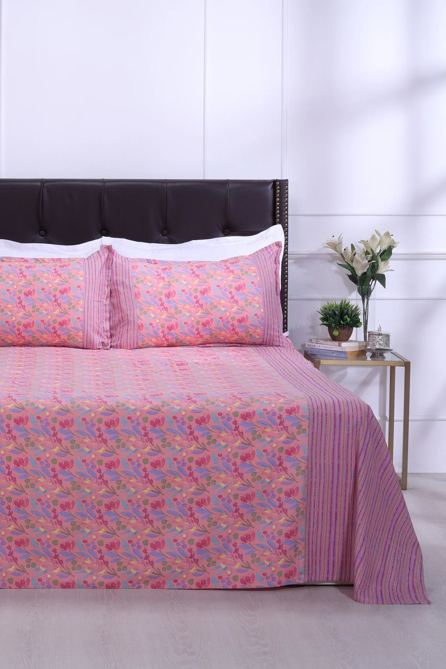 Floral Block Printed Bedsheet 0201 90 x 108inch - grahsajja