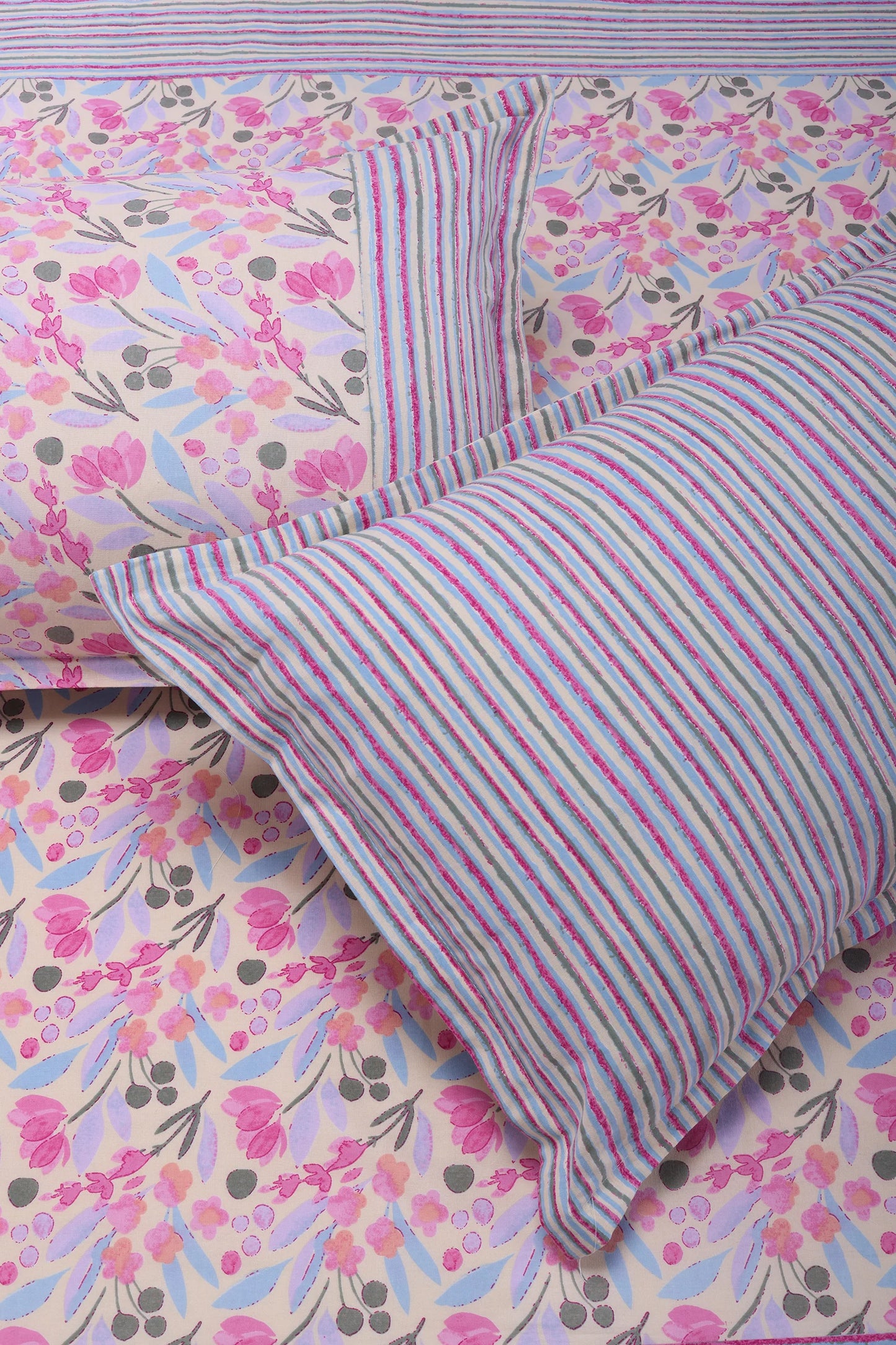 Floral Block Printed Bedsheet 0201 90 x 108inch - grahsajja