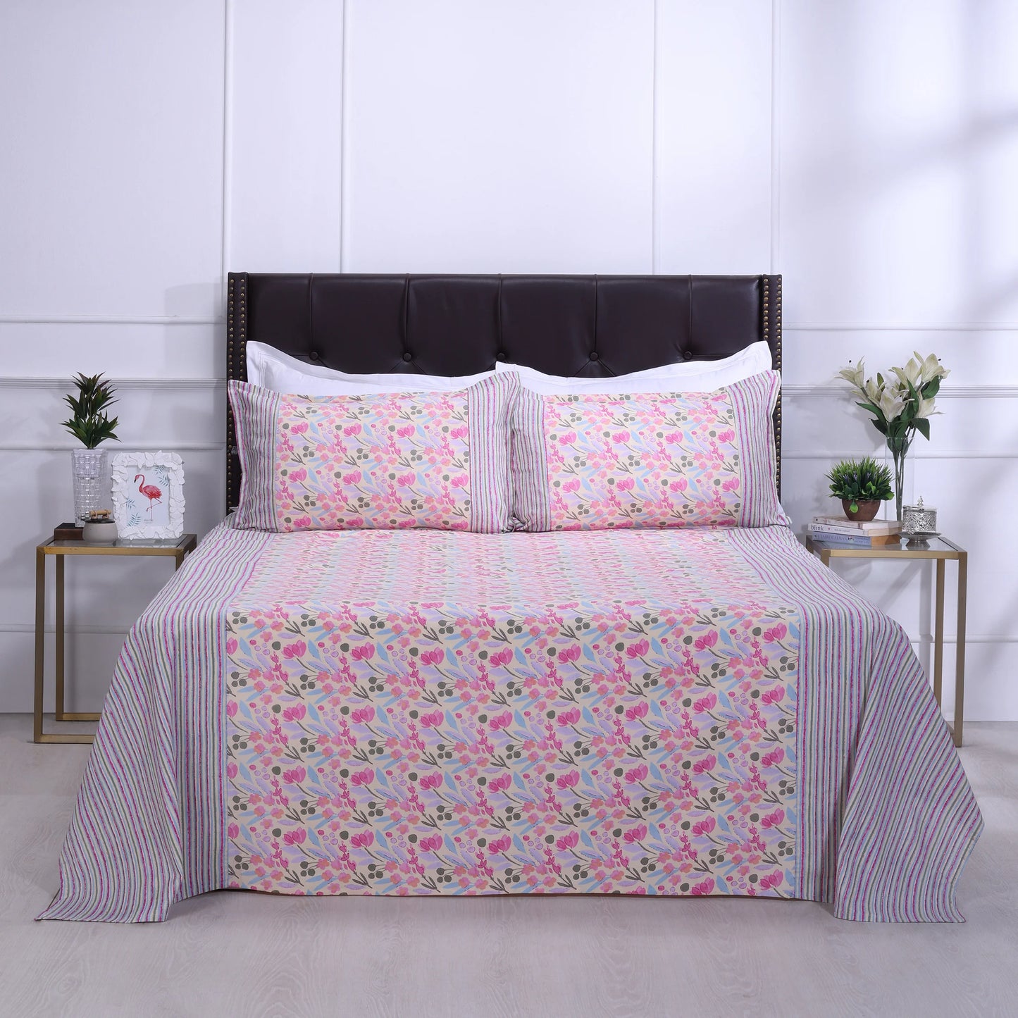 Floral Block Printed Bedsheet 0201 90 x 108inch - grahsajja