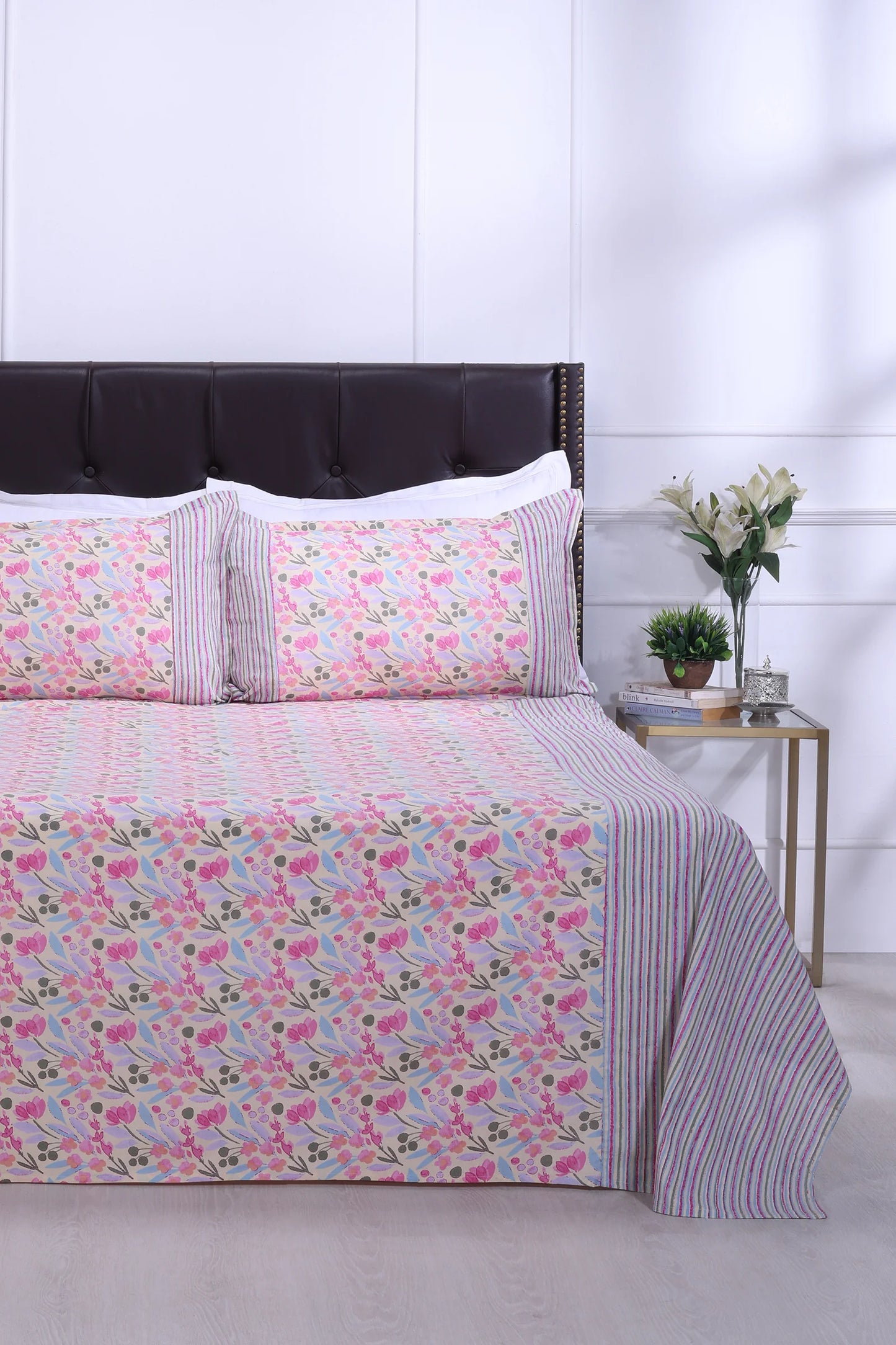 Floral Block Printed Bedsheet 0201 90 x 108inch - grahsajja