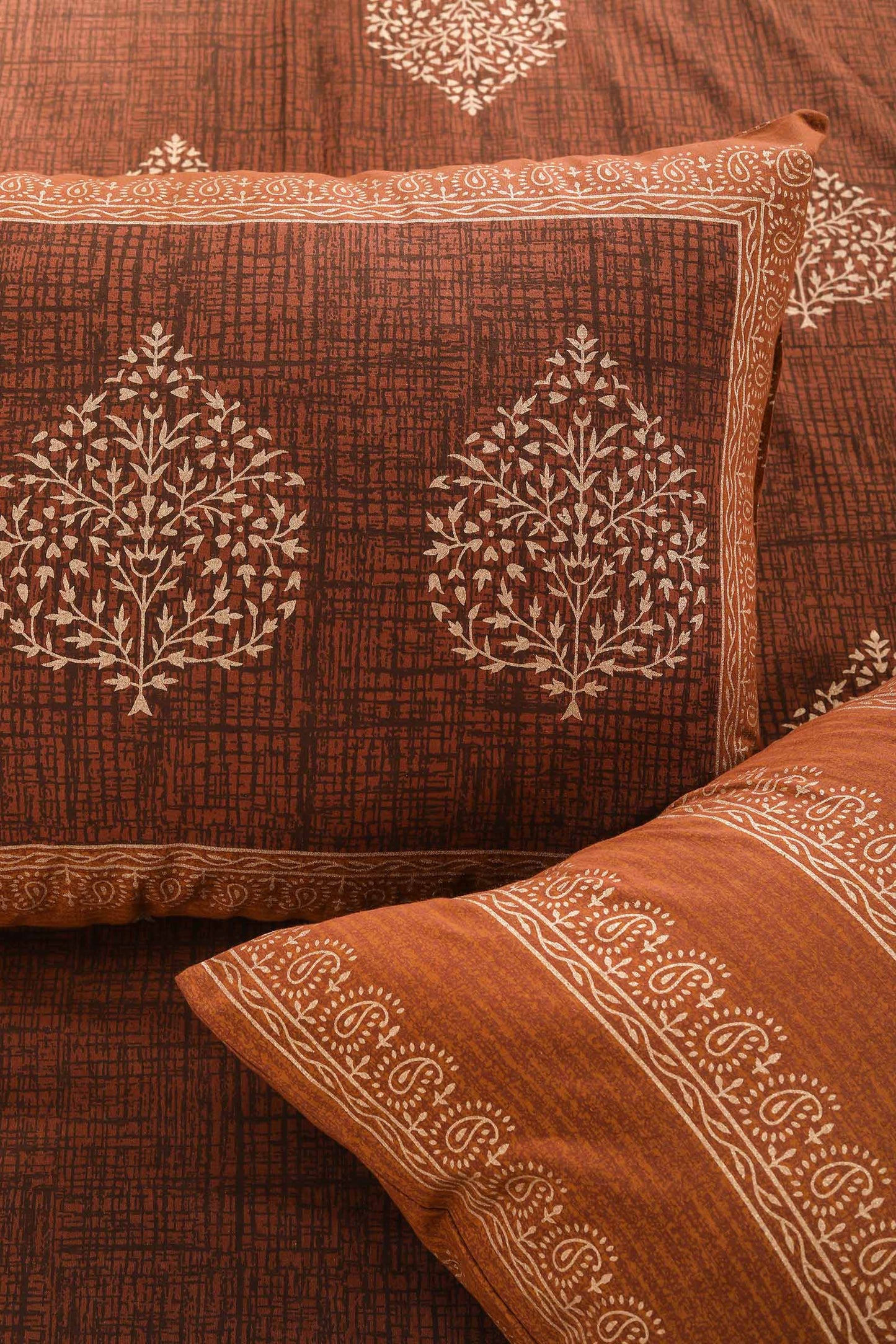 Block Printed Bedsheet Paan Print Blue Brown 90 x 108inch - grahsajja
