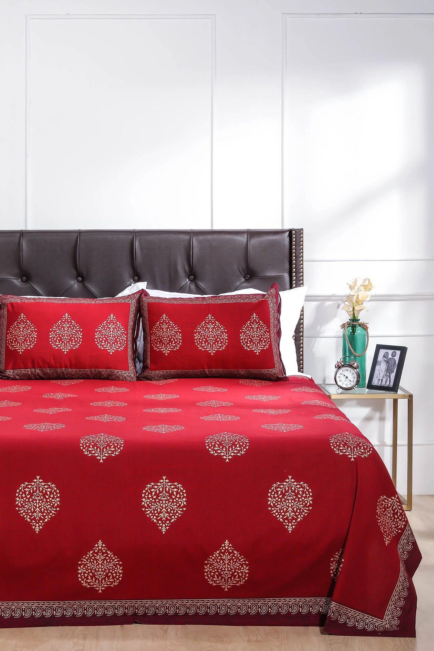 Block Printed Bedsheet Paan Print 90 x 108inch - grahsajja
