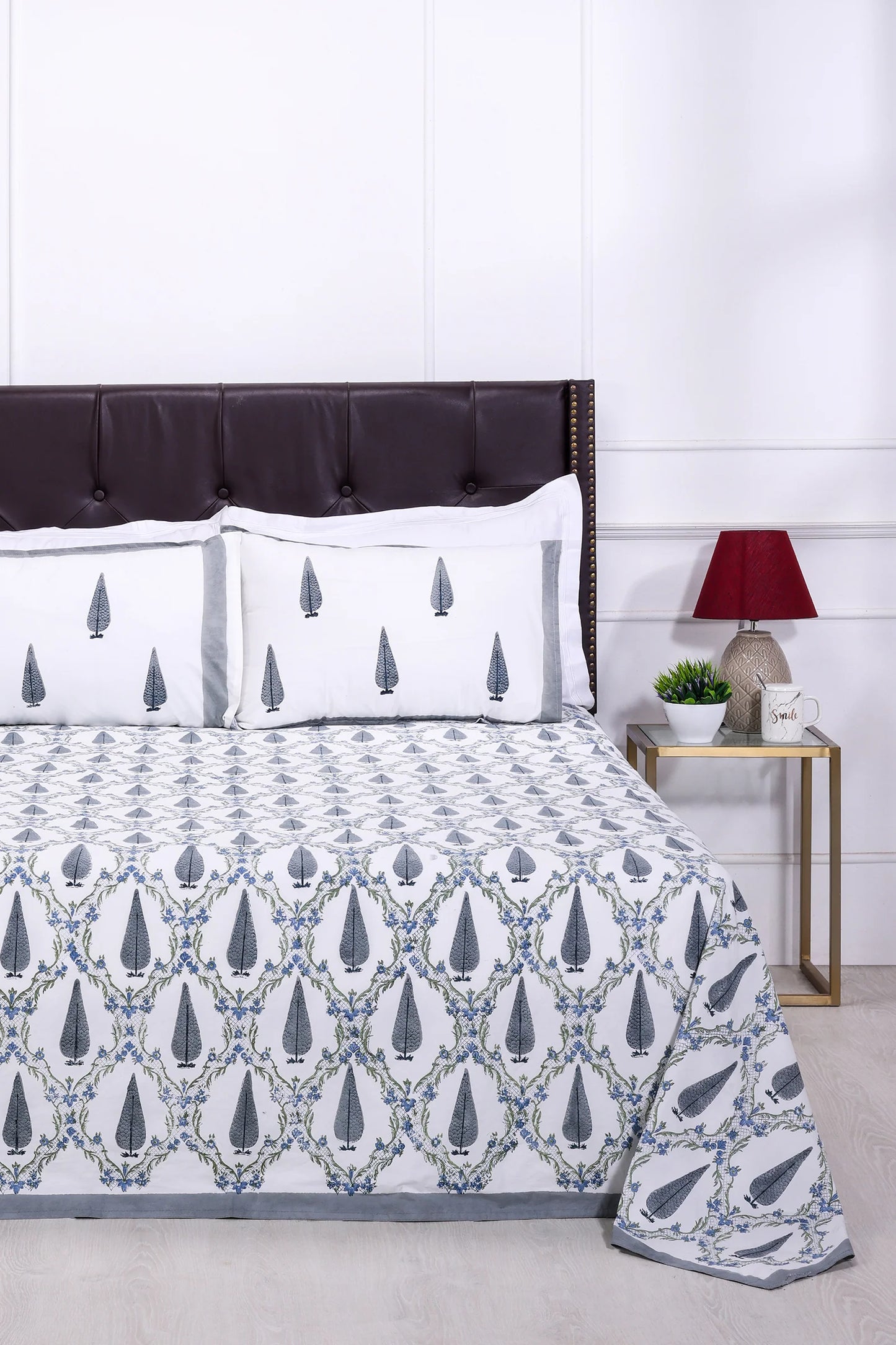 Zania Jaal Grey Cotton Percale Bedsheet -108 x 108inch - grahsajja