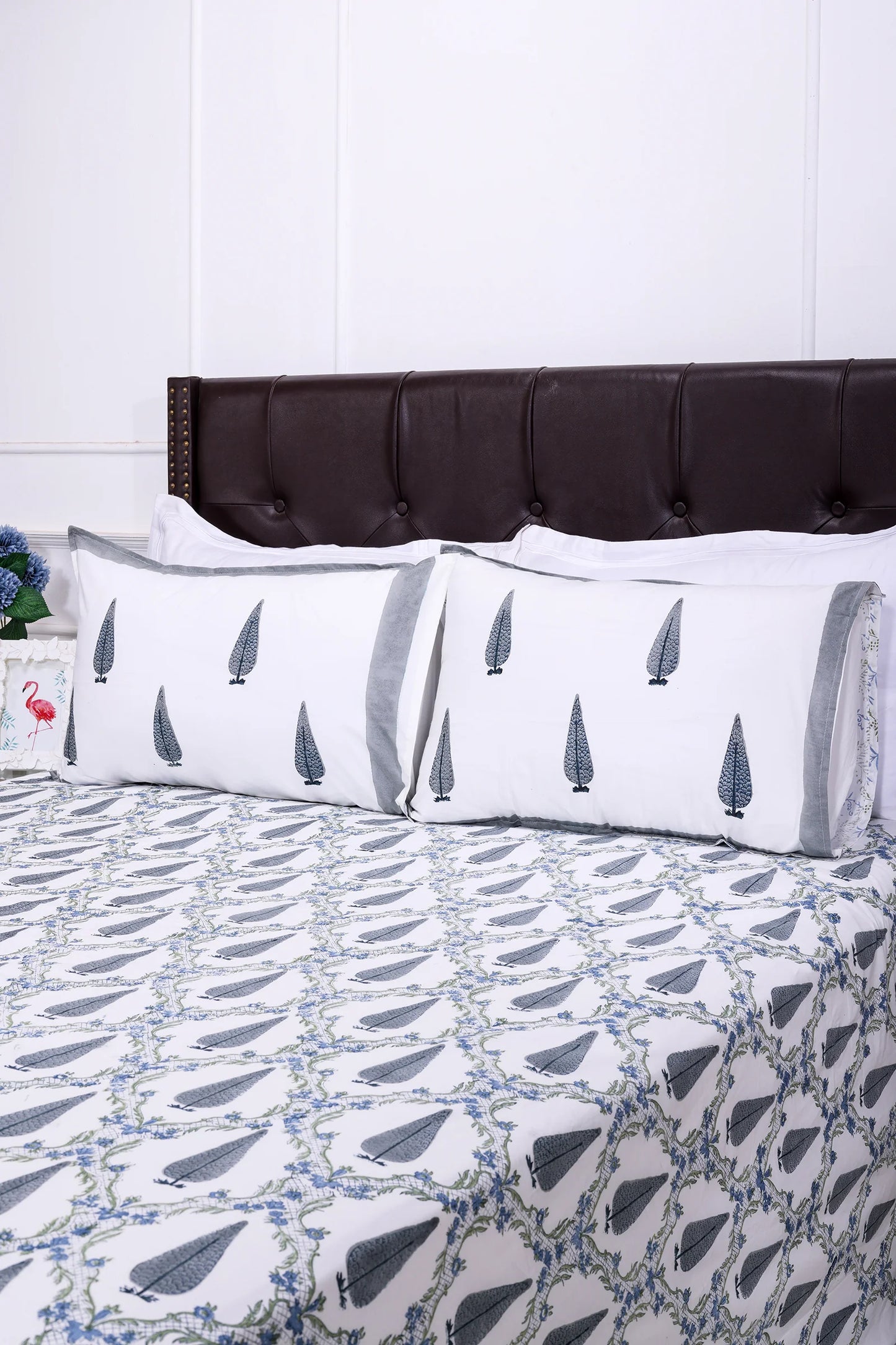 Zania Jaal Grey Cotton Percale Bedsheet -108 x 108inch - grahsajja