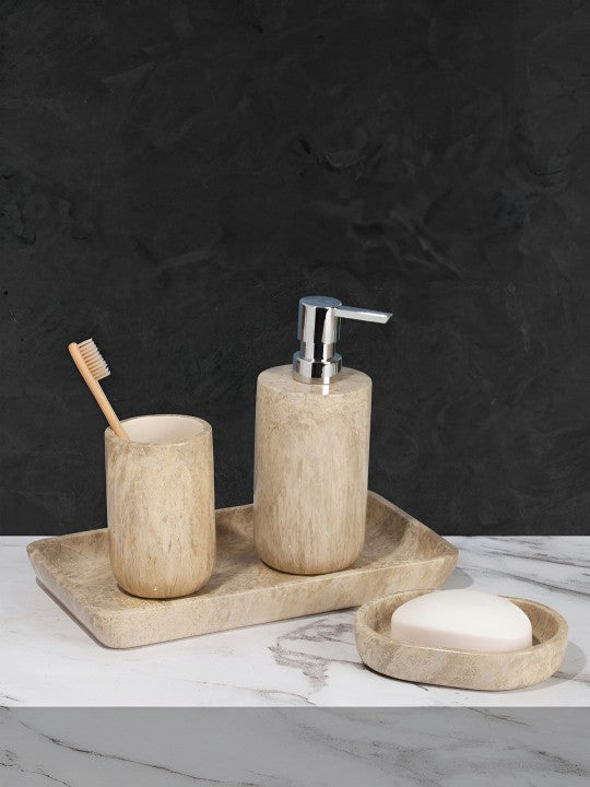Brown & Silver Toned 4 Pieces Abstract Bath Accessories Set - grahsajja