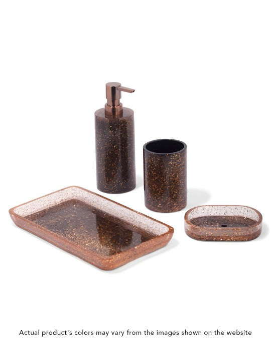 Copper-Toned & Black 4 pieces Textured Polyresin Bath Accessories Set - grahsajja