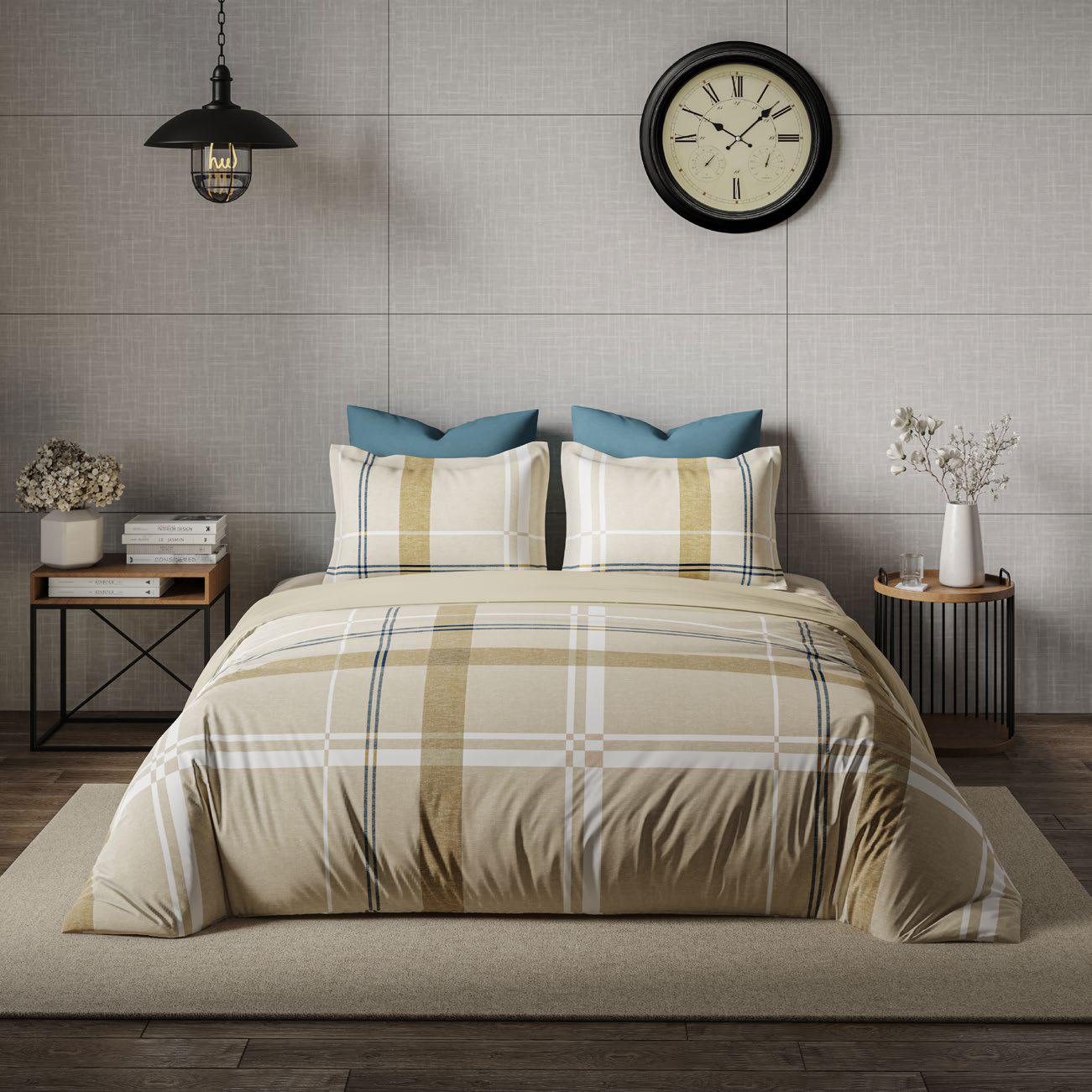 Ddecor Live Beautiful King Size Bedsheet with 4Pc Pillow Covers URBAN CHECKS | CLOUD CREAM - grahsajja