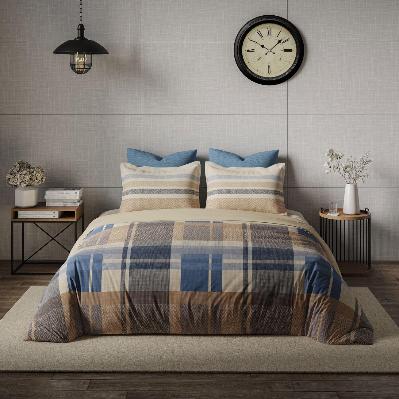 Ddecor Live Beautiful King Size Bedsheet with 4Pc Pillow Covers SLEEK CHECKS | RIVERSIDE BLUE - grahsajja