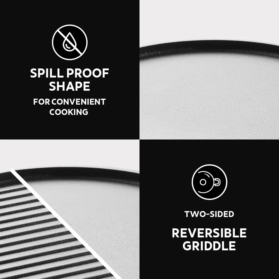 Titanex 30cm Pre-Seasoned Cast Iron Reversible Grill Pan/Tawa