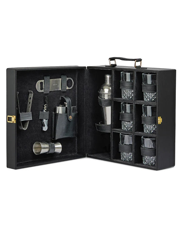 6 Glass Portable bar Set, Quilted Black