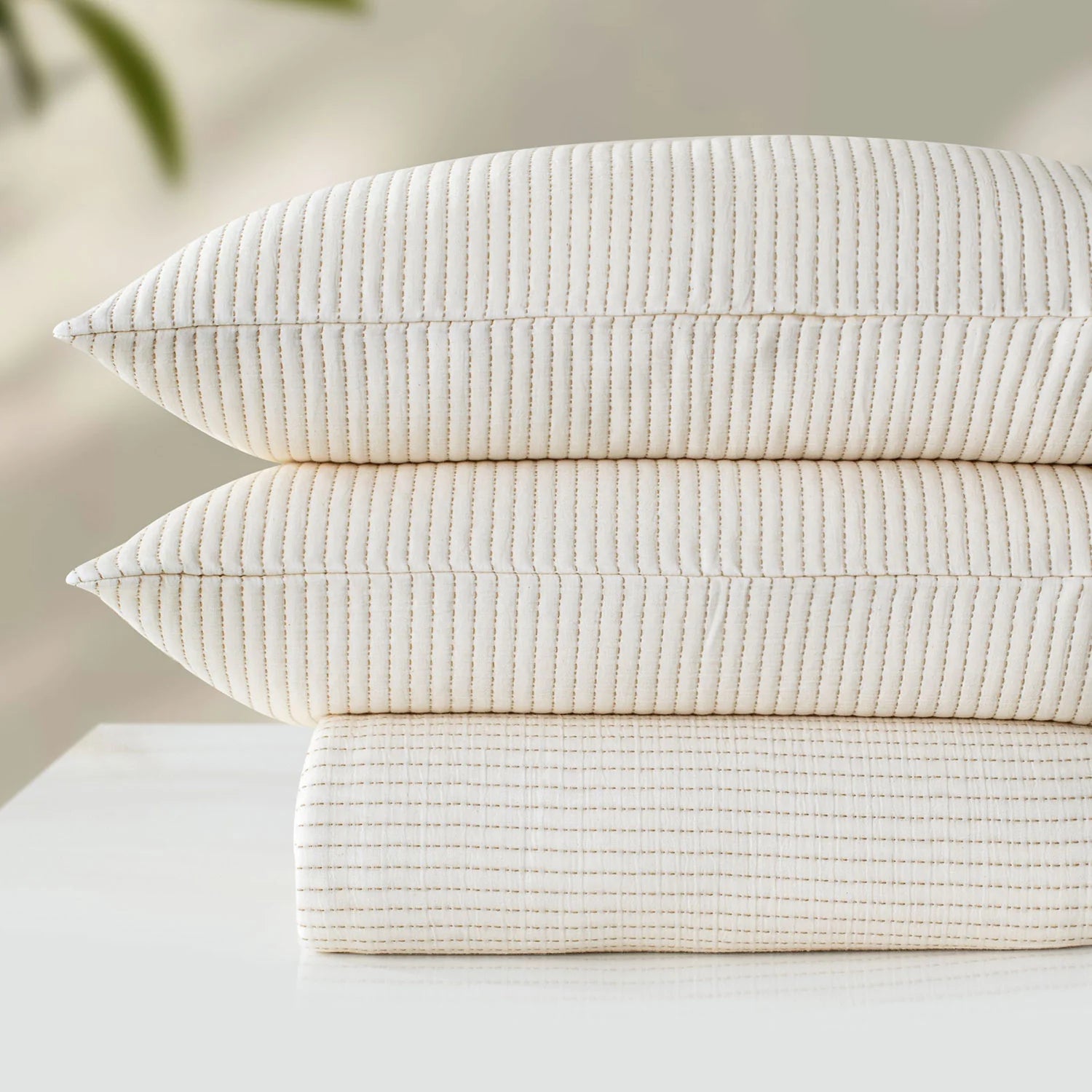 Linen Cotton Quilted Bed Spread Set – Lightweight All-Season Comfort - 3pcs Set | Color : off white