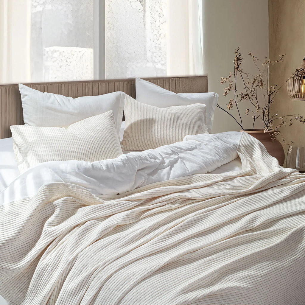 Linen Cotton Quilted Bed Spread Set – Lightweight All-Season Comfort - 3pcs Set | Color : off white