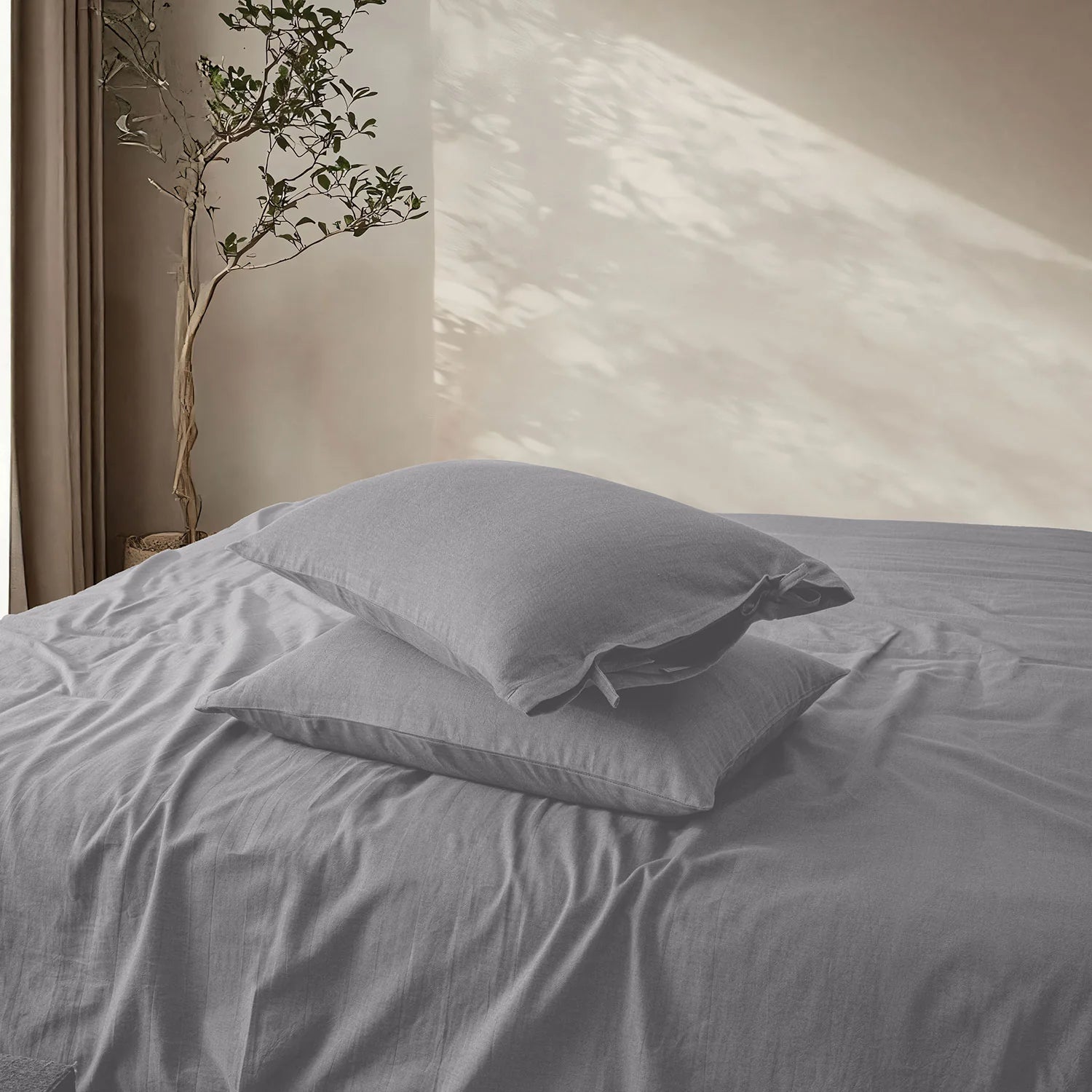 LINEN COTTON BEDSHEETS - EVERYDAY SOFTNESS LIGHT GREY