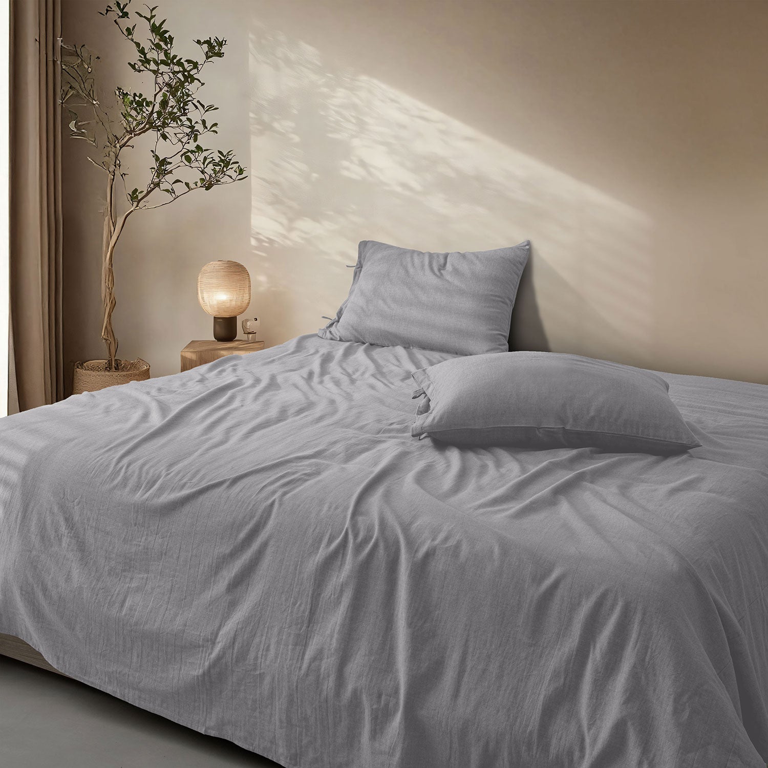LINEN COTTON BEDSHEETS - EVERYDAY SOFTNESS LIGHT GREY