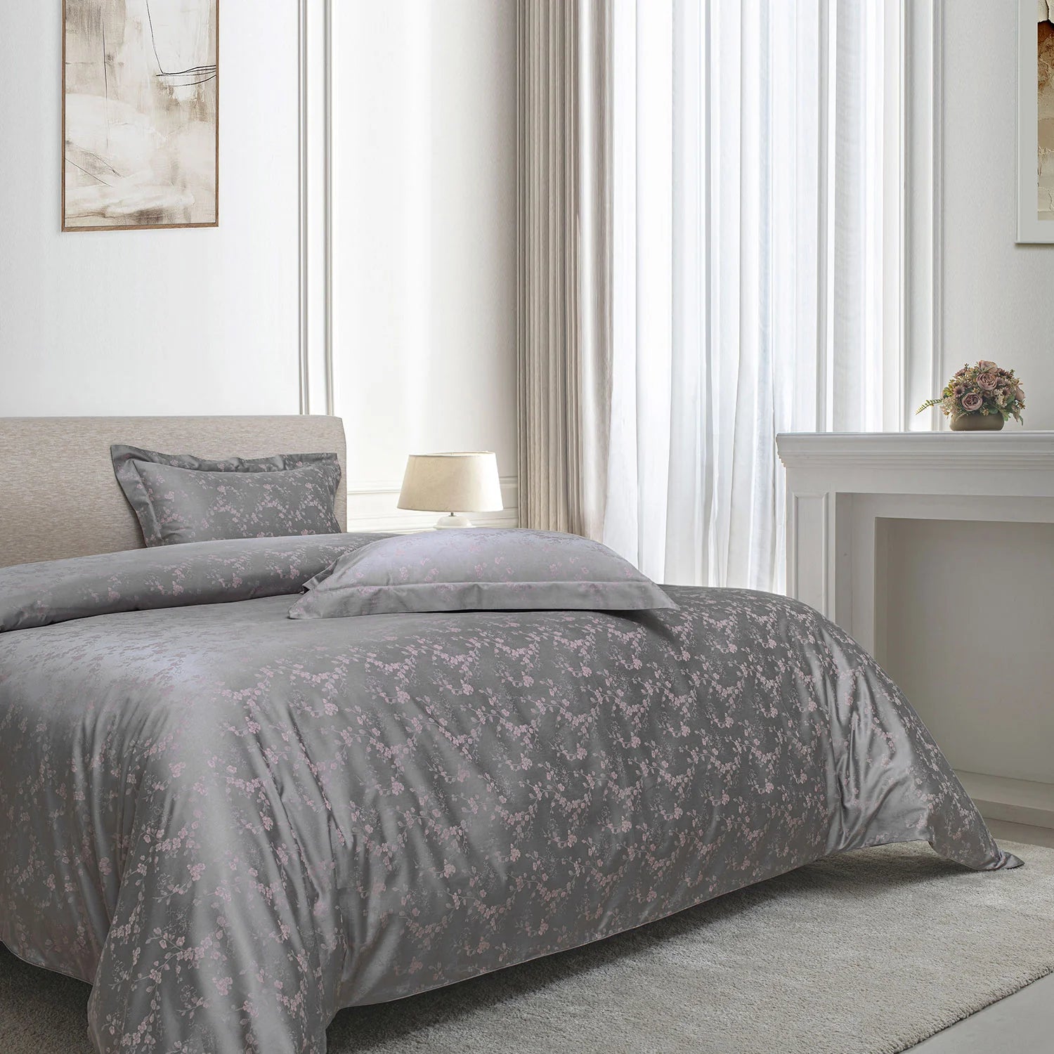 700 TC ITALIAN COUTURE ROYALE BEDDING SET (BLOSSOM) Grey