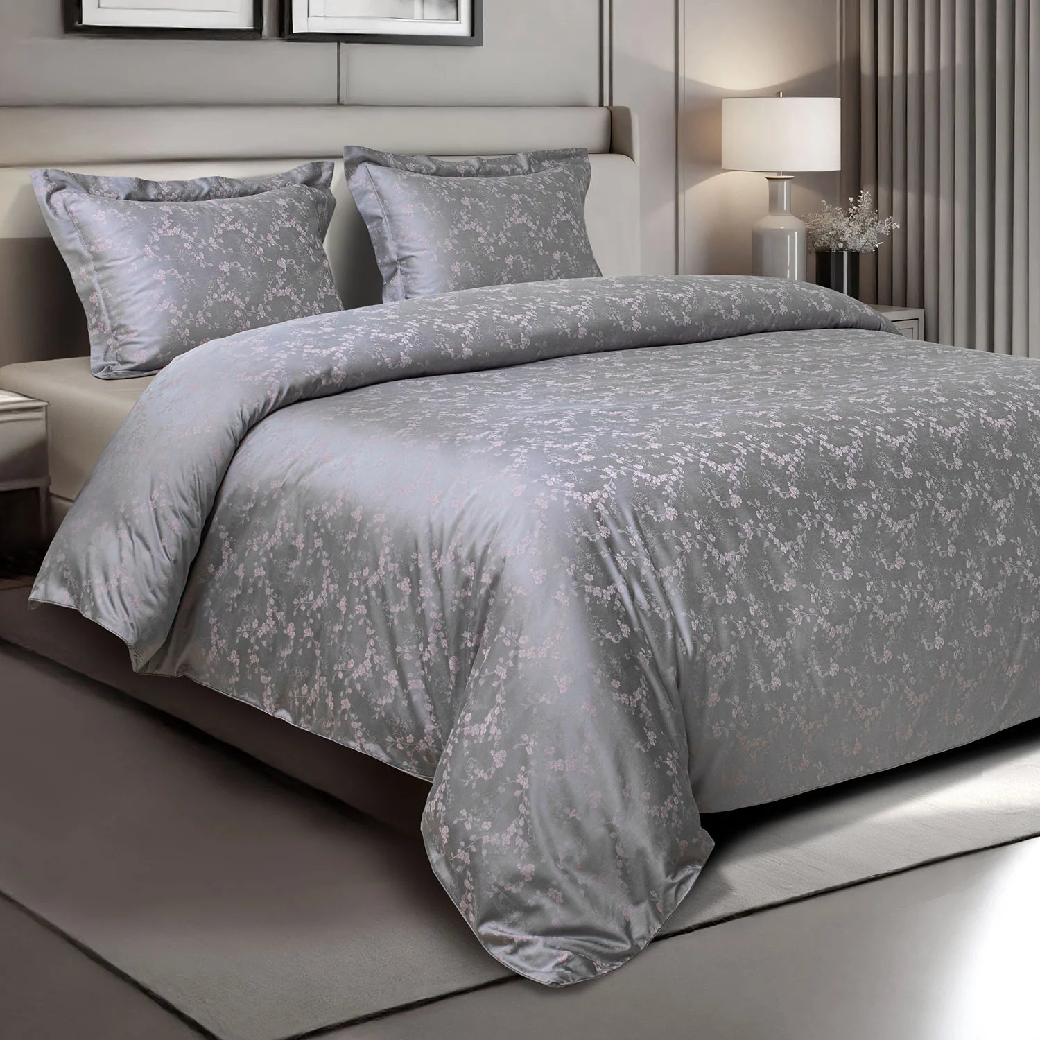 700 TC ITALIAN COUTURE ROYALE BEDDING SET (BLOSSOM) Grey