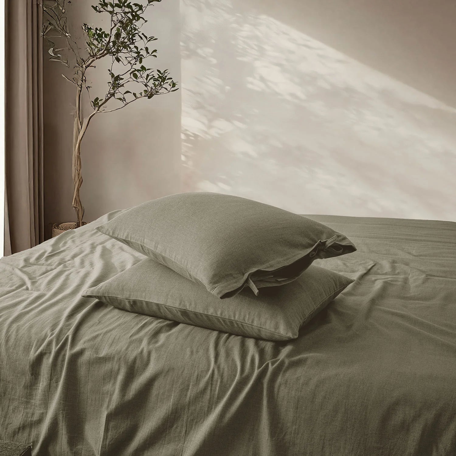 LINEN COTTON BEDSHEETS - EVERYDAY SOFTNESS OLIVE